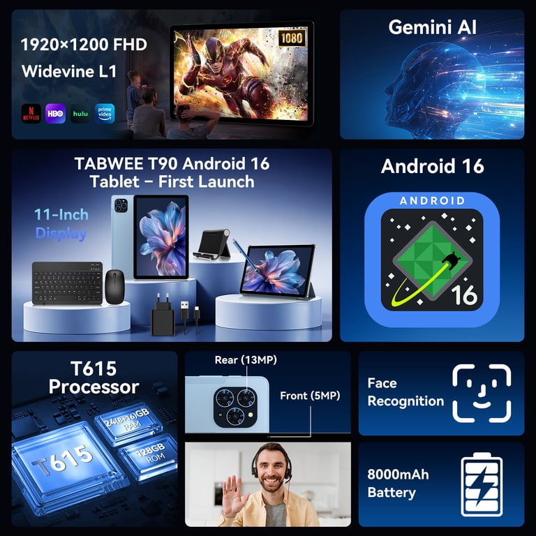 Tablet 2026 Android 16 AI Tablet with Gemini AI, 11 Inch FHD