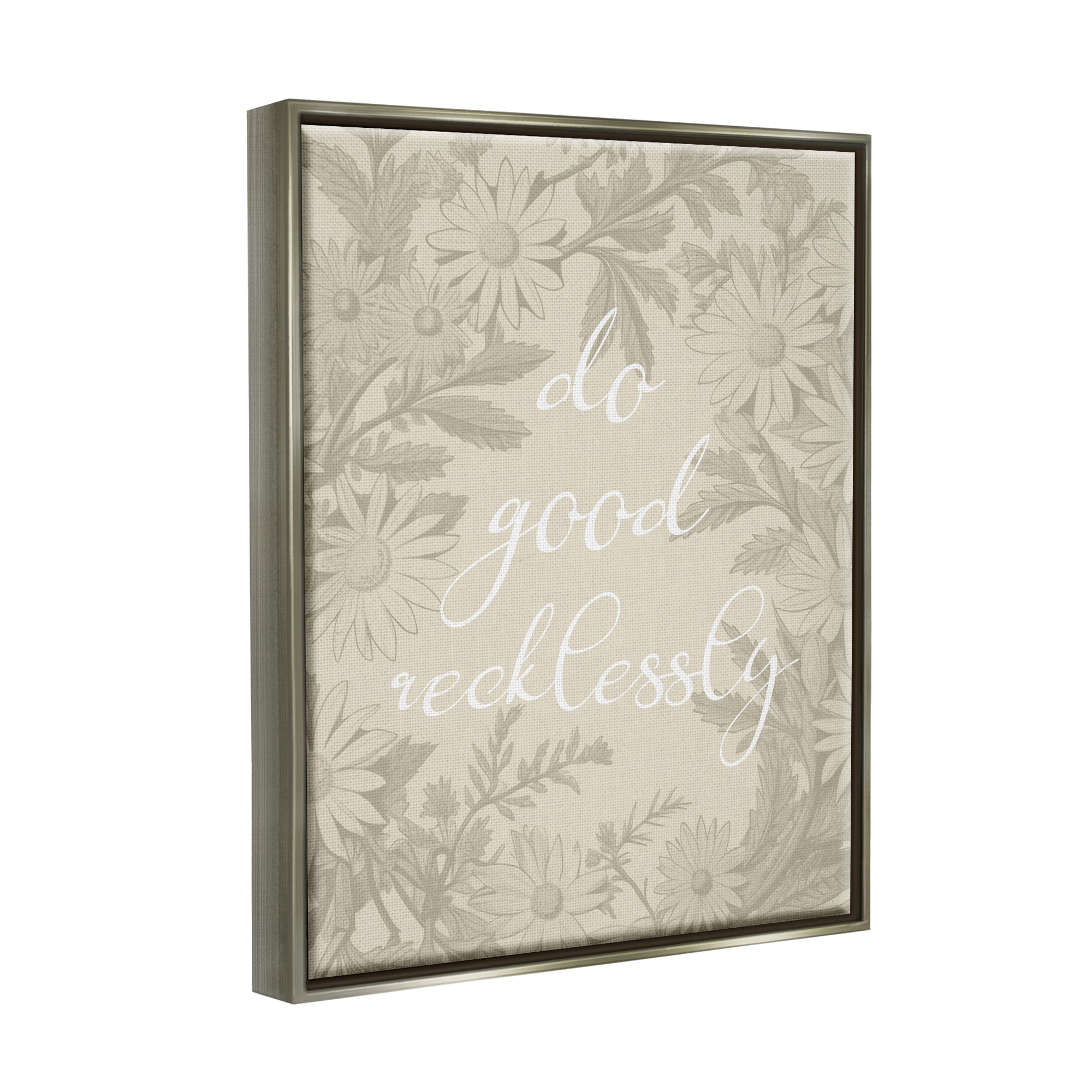 Stupell Industries Floral Do Good Recklessly Botanical & Floral Painting Gray Floater Framed Canvas Art Print Wall Art, 25 x 31