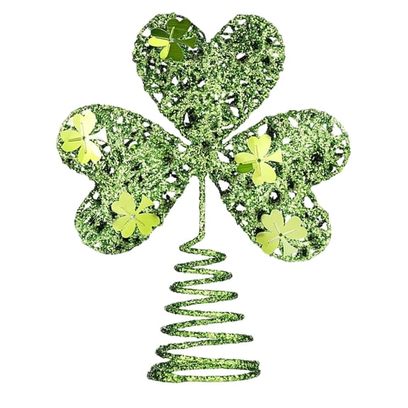 Valentine's & St. Patrick's Day Mini Tree Topper - Heart & Shamrock Glitter Iron Ornaments, Red & Green Metal Holiday Decor for Irish Festival Party & Seasonal Tabletop Trees