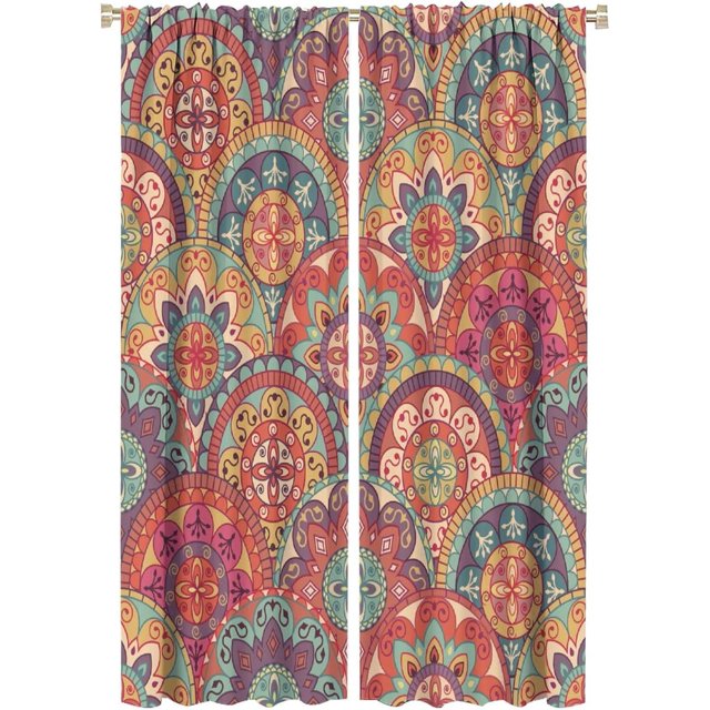 Vintage Flower Window Curtains,Abstract Boho Style Plant Floral Print Pattern Blackout Curtains for Bedroom Living Room Kitchen Polyester Fabric Window Drapes 2 Panel Set 42" x 63"