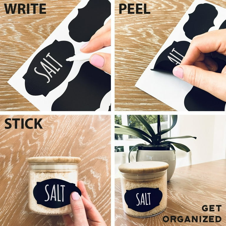 96 Premium Chalkboard Labels Bulk - Free Erasable Chalk Pen - Dishwasher Safe Chalk Board Mason Jar Labels - Removable Waterproof Blackboard Sticker ...