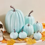 7Pcs Fake Pumpkins Artificial Plastic Pumpkins Decorations Foam Pumpkins for Fall Halloween Home Decor (Blue, One Size)