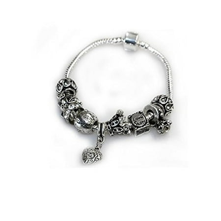 8" Love Story Charm Bracelet Pandora Style, Snake chain bracelet and charms as pictured