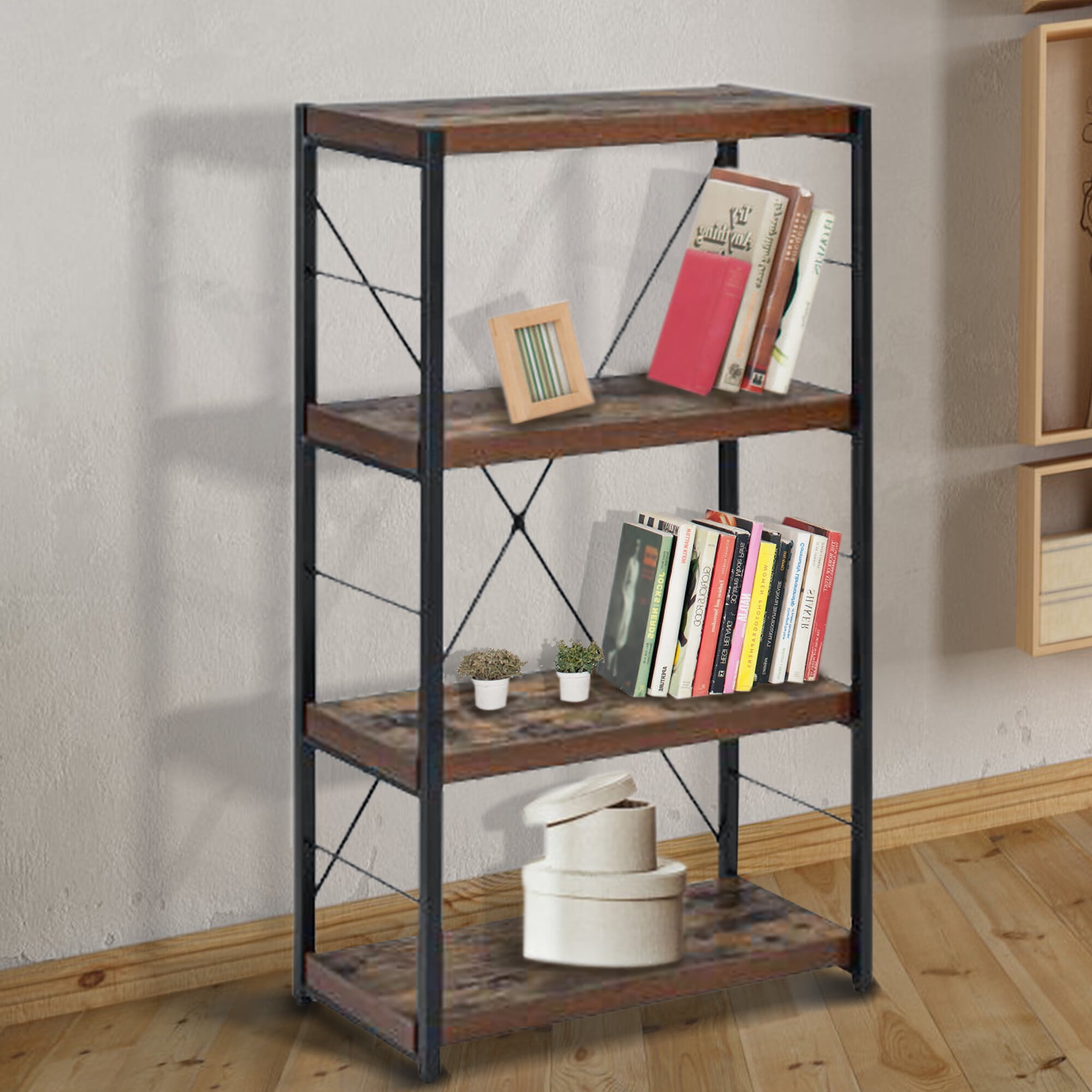 OVERDRIVE 4 Tier Bookshelf Industrial Bookcase Open Wide Storage Shelf