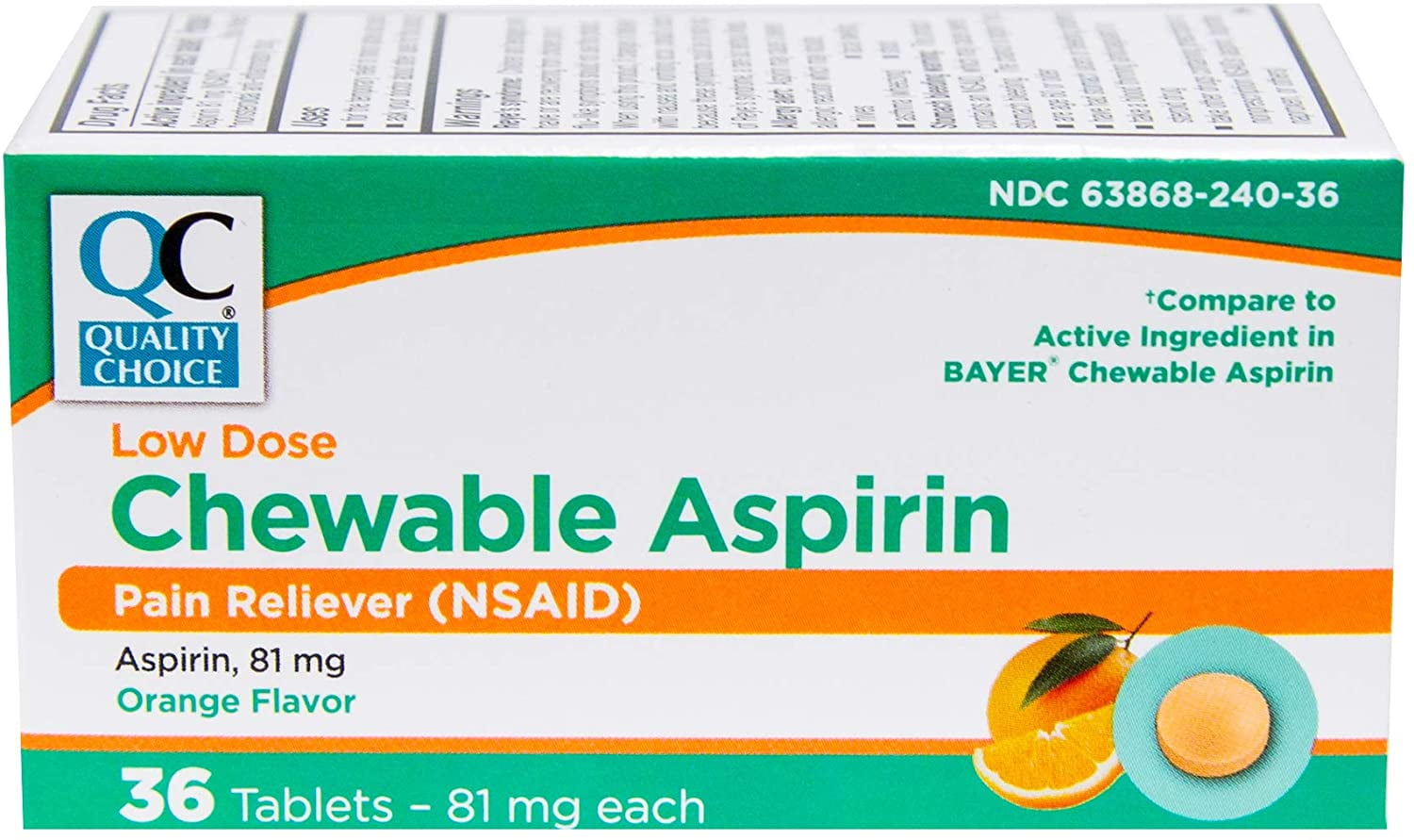 Quality Choice Low Dose Chewable Aspirin Orange Flavored Tablets, 36 Tablets