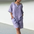 thumbnail image 2 of GILIGEGE Linen Sets for Women 2 Piece Summer Cotton Linen 2 Piece Short Set for Women Solid Color Summer Loose Short Sleeve Matching Set Shorts Lounge Beach Vacation Two Piece Outfits Tracksuits, 2 of 7
