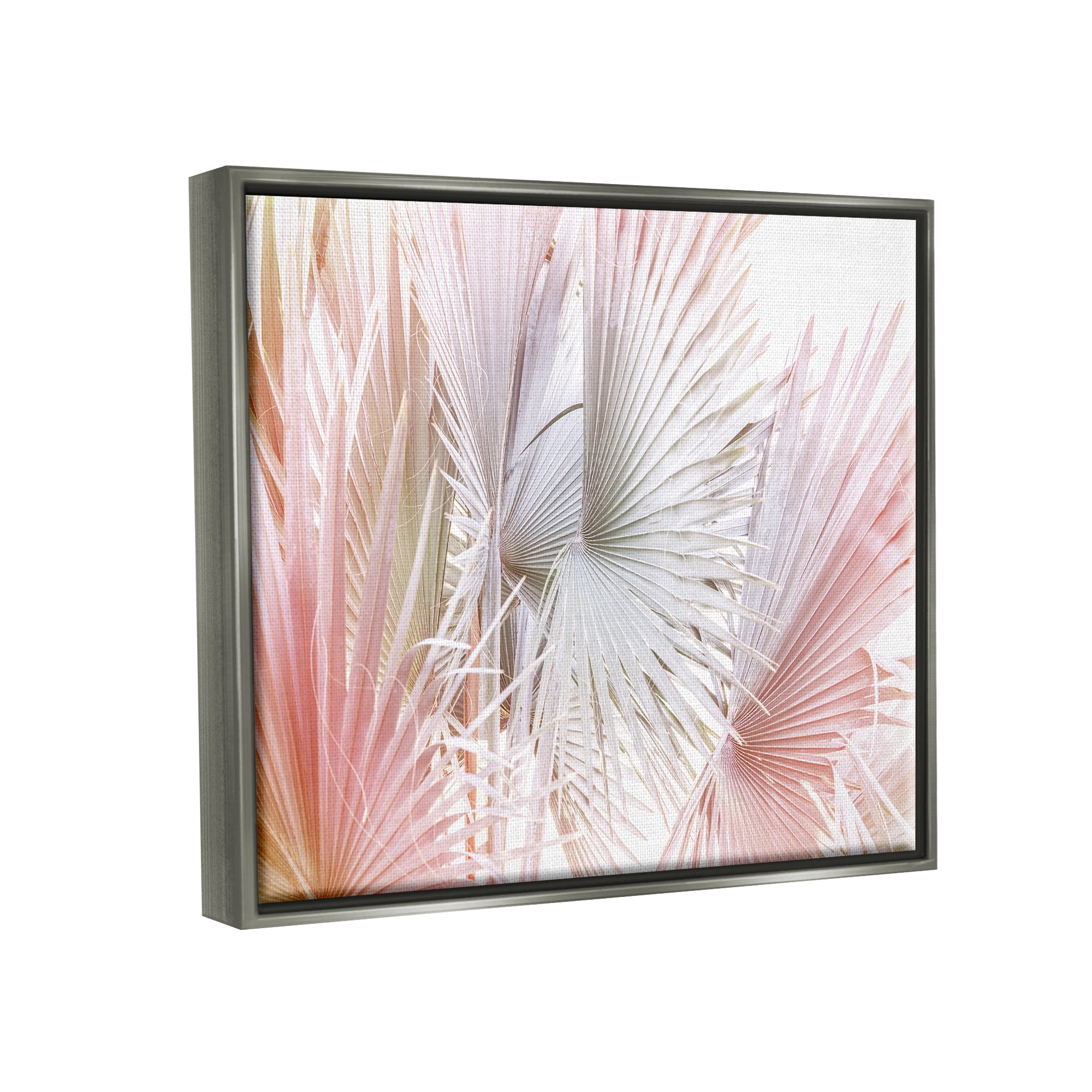 Stupell Industries Pastel Palm Plant Leaves Nature Painting Gray Floater Framed Art Print Wall Art, 21 x 17