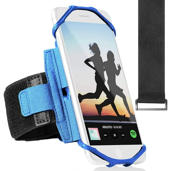360° Rotatable Sports Running Armband for iPhone XR, XS Max, 8, 8 Plus, 7, 6, Samsung Galaxy A8, S9, S8, S6 Edge, Note, LG; Cell Phone Arm Holder for Men & Women with Free Extender Strap (Blue) Blue