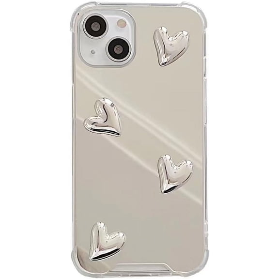 Love Heart Mirror Four-Corner Anti-Fall TPU Case for Women Girls Compatible with iPhone Case (iPhone 11 Pro Max)