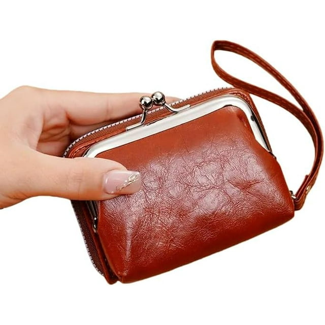 Women's Mini Classic Wallet with Kiss Lock & Zipper Closure, Golden-Tone Hardware, Multi-Compartment Coin Purse & Card Holder,Multicolor