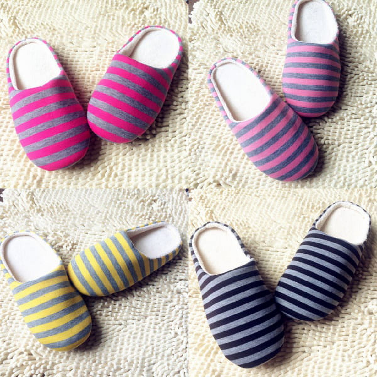 Winter Warm Home Slippers Stripe Anti-Slip Soft Sole Slippers Shoes House Indoor Floor Bedroom Slippers Shoes For Men/Women