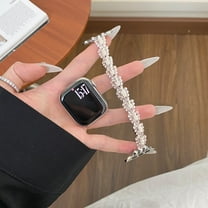 Bling Elastic Stretch Metal Bracelet Band with Diamond for Apple Watch 42(Series 1/2/3)/44/45/46/49mm, Luxury Dressy Jewelry Strap for Women, for iWatch Series 10 9 8 7 6 5 4 3 2 1 SE Ultra, Pink