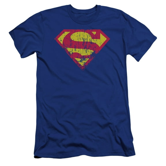 Superman - Classic Logo Distressed - Premium Slim Fit Short Sleeve Shirt - X-Large
