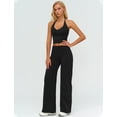 thumbnail image 4 of PISONIC Womens Workout Sets Two Piece Halter Crop Top Matching Straight Leg Pants Gym Work Pilates Outfits, 4 of 6