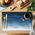 thumbnail image 2 of Navy Blue Ombre Placemats Set of 6 Modern Moire Wave Gradient Place Mats Indoor Wipeable Table Mats Washable Cloth Dining Table Placemats for Kitchen Holiday Party Home Decor 13x19 Inch, 2 of 9