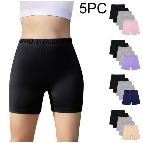 HAOTAGS 5PC Short Leggings for Girls,Lightweight Summer Solid Elastic Waist Casual Underwear Shorts Beige 7-8 T