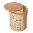 thumbnail image 6 of TIMOREN 15.7" Round End Table, Hollow Woven Side Table with Rattan Style Design, Rubber Wood Nightstand, Small Accent Tea Table with Round Top for Living Room, Bedroom, Entryway, Natural, 6 of 9