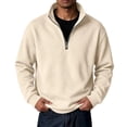 thumbnail image 2 of Solid Color Stand Collar Pullover Sweatshirt for Men Featuring Quarter Zip Closure Long Sleeve Fleece Casual Sports Top, 2 of 6