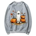 thumbnail image 4 of CLOISE Halloween Sweatshirts for Women Funny Ghost Print Pullover Sweatshirts Fall Long Sleeve Round Neck Hoodies Shirts Casual Tees Festival Gift Clothes Gray XL Spooky, 4 of 5