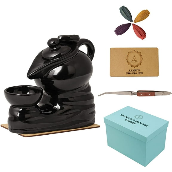 Aakriti Premium Ceramic Handmade Backflow Incense Holder Incense Burner Aromatherapy Ornament Home Decor Meditation Yoga (Tea Pot)