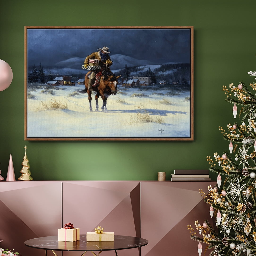 Bringing Christmas Home - Framed Gallery Wrapped Holiday Canvas - 27 x 41 - Rosewood Frame