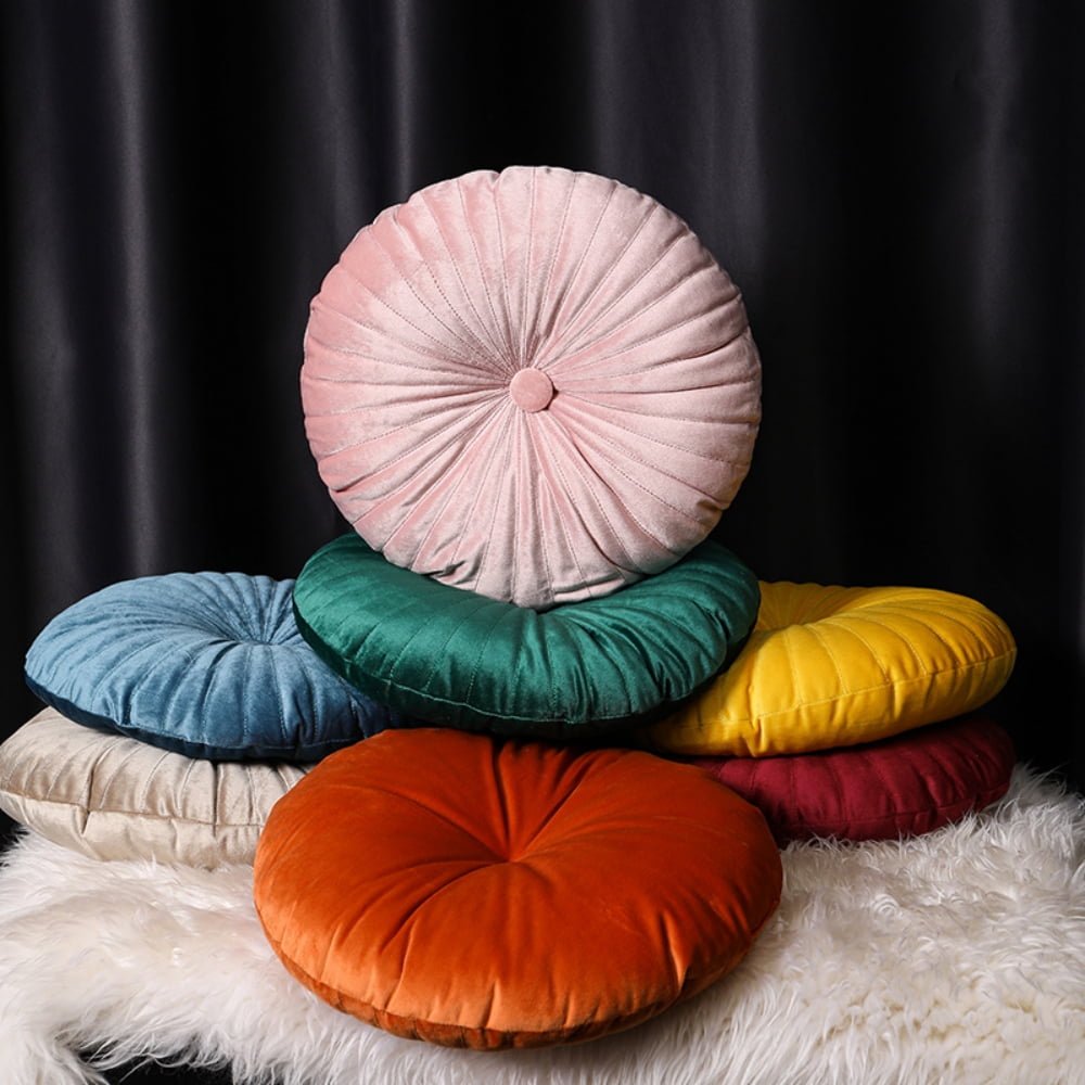 Round Throw Pillow Velvet Home Decoration Pleated Round Pillow Cushion for Couch Chair Bed 15 inch