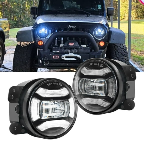 4Inch LED Fog Lights Replacement For 2007-2018 Jeep Wrangler JK Unlimited JKU Sport Rubicon Sahara with DRL Driving ,Front Bumper Off-Road Fog Lamp Round Driving Light Bulb Accessories