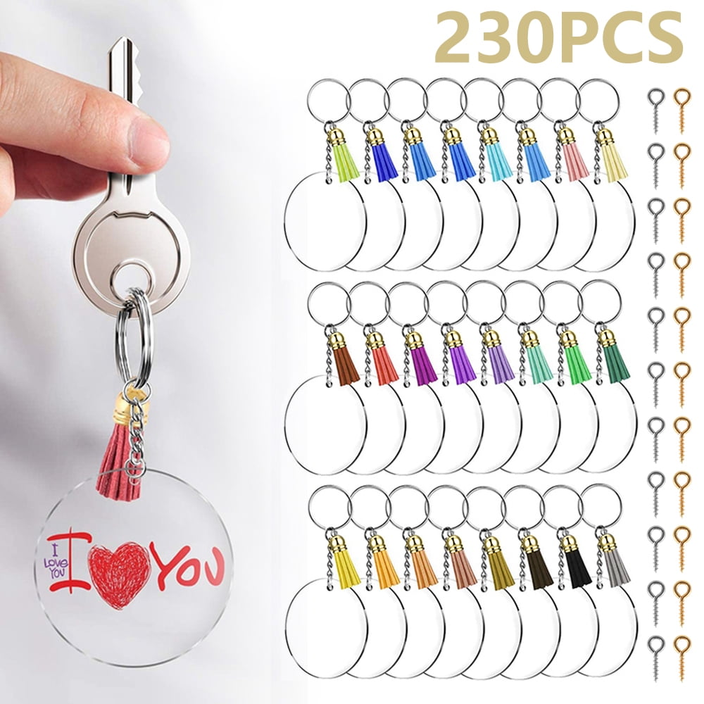 120 Pcs Keyring Making Kit, Tassel Keyring, Acrylic keyring Blanks with Tassels  for Keychain Making Hand Crafting and DIY Projects 