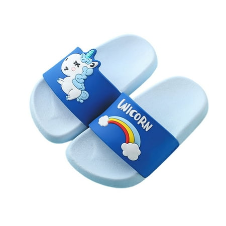 

Cartoon Unicorn Pattern Slipper Anti Children Slippers for Boy Girl (Light Blue 28-29 Yards)