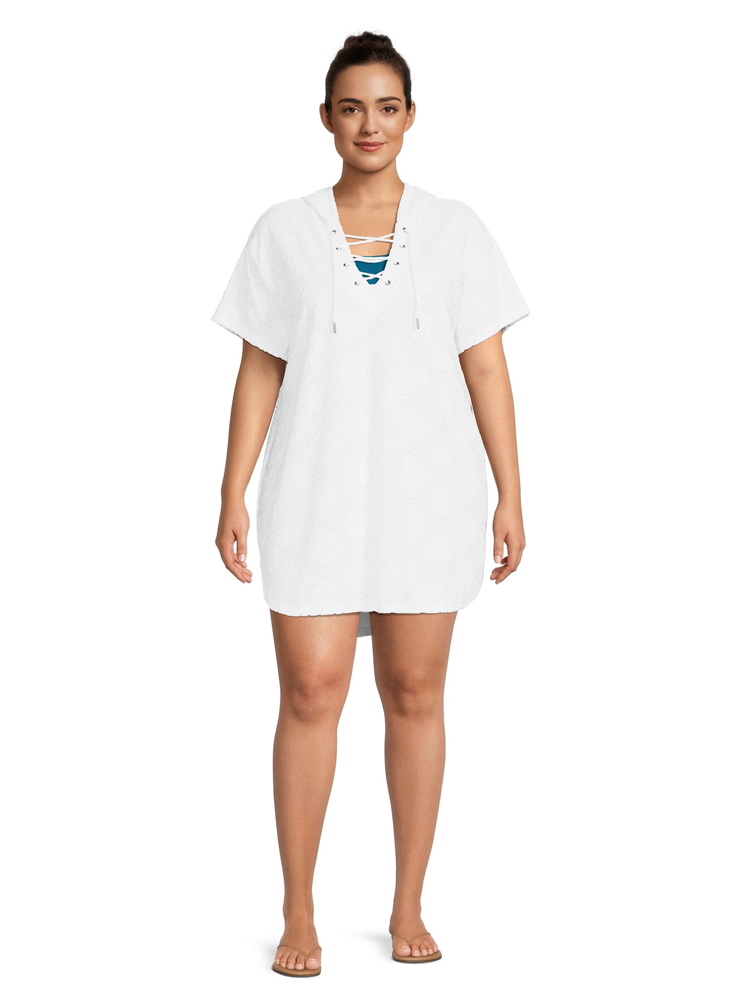 Time And Tru Women's Plus Size Daisy Terry Cloth Cover Up