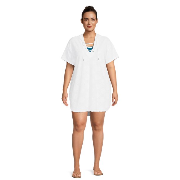 Time And Tru Women's Plus Size Daisy Terry Cloth Cover Up