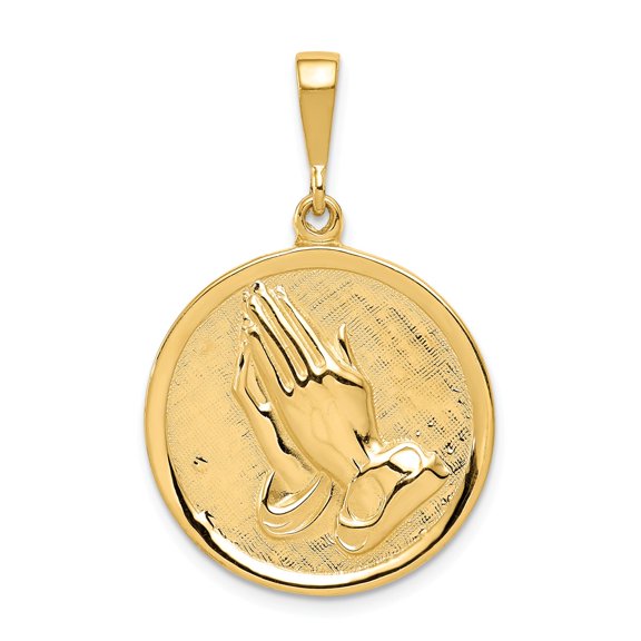 FB Jewels 14K Yellow Gold Praying Hands & Serenity Prayer Pendant