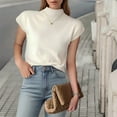 thumbnail image 4 of Endives Women's Ice Silk Short Sleeve Sweater Small Turtle Collar Spring and Summer Casual Basic Knitted Slim Fit Pullover, 4 of 4