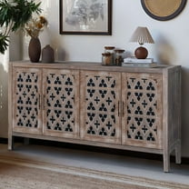 Aukfa Accent Storage Cabinet TV Stand with Carved Door for Living Room,Entryway,Brown