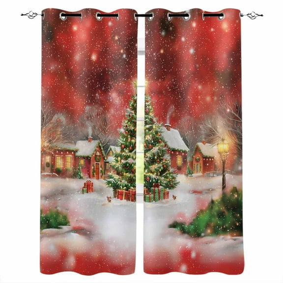 Hokiten Red Christmas Blackout Curtains | Light Blocking Print Window Curtains, Xmas Tree Farmhouse Snowflake Thermal Insulated Window Drapes for Living Room Kitchen Cafe (2 Panels, 104"W x 90"L)