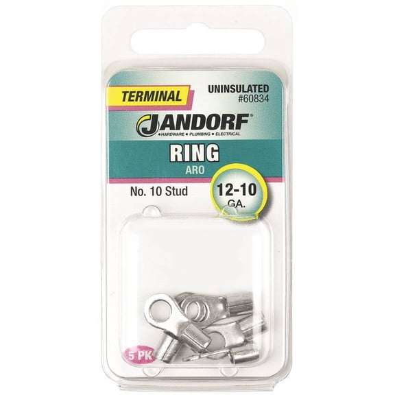 Jandorf 12-10 Ga. Uninsulated Wire Terminal Ring Silver 5 pk