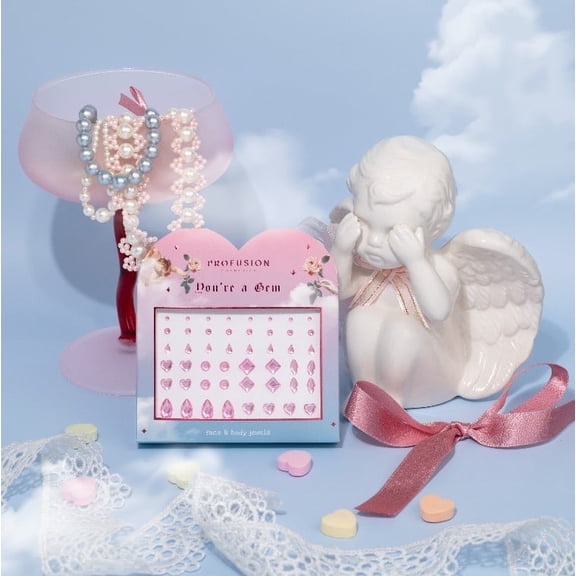Profusion You’re a Gem Face & Body Jewels, Self-Adhesive Pink Festival Makeup Gems