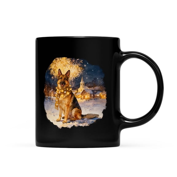 German Shepherd Happy New Year 2026 with Fireworks on New Year's Eve Mug Alsatian Dog Lover Gifts Coffee Tea Cup - 12022