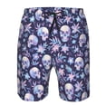thumbnail image 3 of Fuzoiu Skull flower white blue Print Men's Beach Shorts,Men's Swim Trunks,Quick Dry Board Shorts with Pockets,Men's Bathing Suits for Surfing, Running, and Casual Wear-3X-Large, 3 of 6