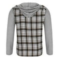 thumbnail image 3 of Dresfit Plaid Pullover Men Drawstring Flannel Patchwork Hoodies Quilted Long Sleeve Button Down Winter Fall Shirts Color Block Oversized Button Up Shirt Gray XL, 3 of 4