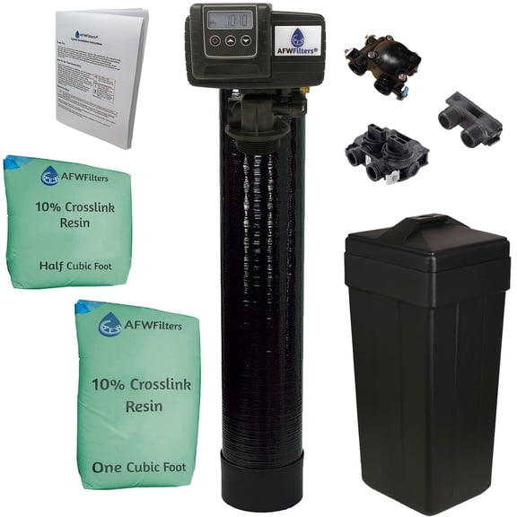 AFW Filters Gold Series Fleck 5600 SXT Meter Demand Salt Saver Water Softener - 48,000 Grain Capacity with 10% Long Life Crosslink Resin. Gold Series high Efficiency Salt Saving Options