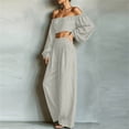 thumbnail image 5 of Women's 2 Piece Outfits Sweatsuits off the Shoulder Crop Top Wide Leg Sweatpants Casual Matching Sets Gray S(S), 5 of 5