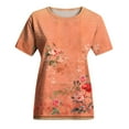 thumbnail image 5 of Wycnly Womens Tops Dressy Casual Breathable Comfy Loose Fit Ladies Vintage Pullover Tshirts Summer Short Sleeve Round Neck Tops Floral Print Blouse Orange m, 5 of 5