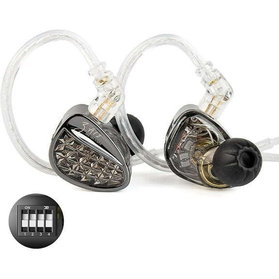 KZ ZA12 in Ear Monitor, 2DD 4BA Hybrid Wired Earbuds, KZ in Ear Monitor with 4-Level Tuning Switch Gaming Earbuds,Silver-Plated IEM Cable for Audiophile,Singer,Musician