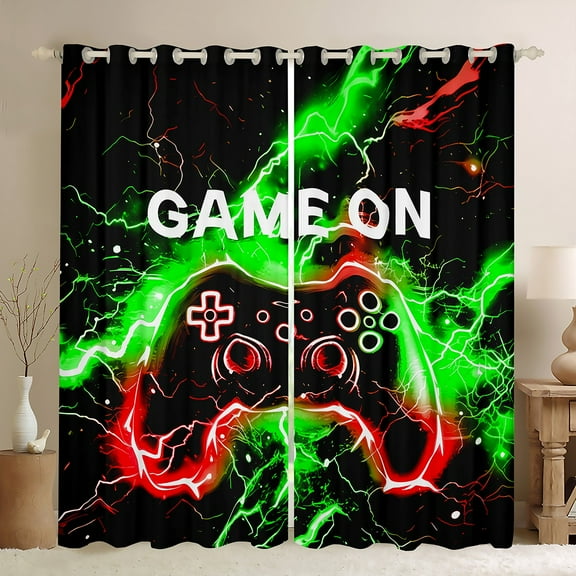 Castle Fairy Video Game Curtains Pack Of 2 (42X84 Each) for Teens Women Men,Abstract Orange Lightning Curtains Blackout,Gradient Gamer Bedroom Curtains,Super Cozy Room Decor