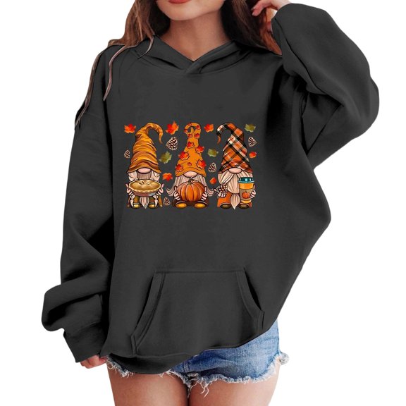 Tfken Halloween Hoodies For Girls Cartoon Graphic Print Pullover Sweatshirt Fall Winter Long Sleeve Lined Soft Warm Casual Family Gathering Tops Size,1-14 Years Black