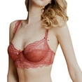 thumbnail image 5 of Guoeappa Women's 34B Lace Bra, Sheer Sexy Unlined Bra, Light Red, 5 of 7