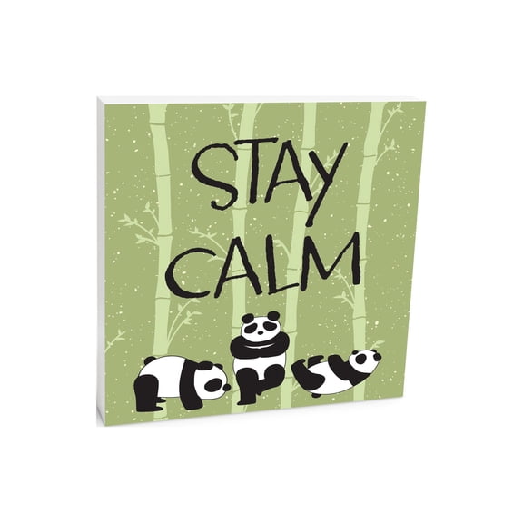 Stay Calm Green Bamboo Pandas 10 x 10 Wood Tabletop Sign Plaque