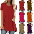 thumbnail image 3 of Xuhomer Summer Tops For Women Flowy Long Shirts Solid Color Crew Neck Long Tunics Or Tops To Wear With Leggings Short Sleeve Blouses Shirts, 3 of 5