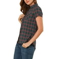 thumbnail image 5 of Unique Bargains Women's Casual Boyfriend Plaid Button Down Flannel Shirt S Dark Green, 5 of 8